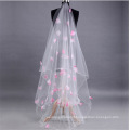 Cheap wholesale bridal mantilla 3m long Soft Tulle Bridal veil with appliqued flowers